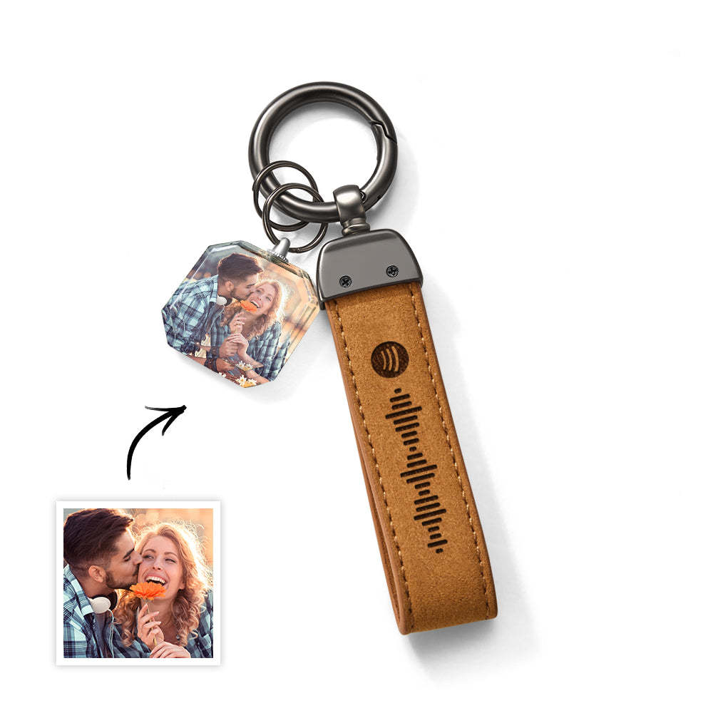 Custom Spotify Keychain Leather Keychains Personalized Photo Keychains For Lover - customphotokeychain