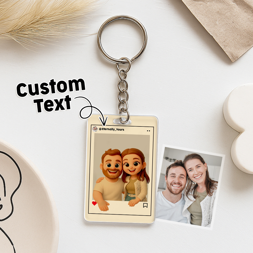 Personalized Cartoon Figure Keychain Custom Wedding Anniversary Birthday Festival Gift - CustomPhotoKeychainAU