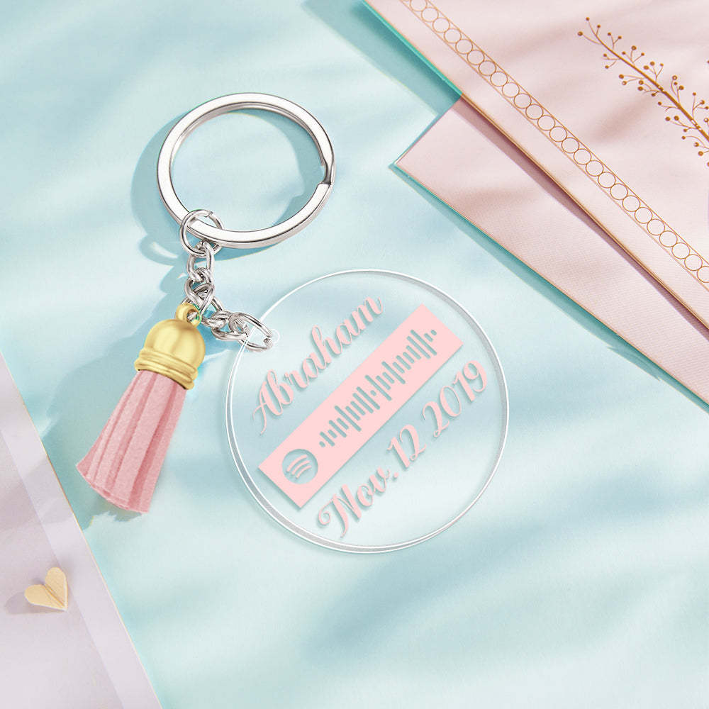 Custom Engraved Spotify Code Keychain Personalized Color Pendant Key Ring Romantic Gifts for Her - customphotokeychain