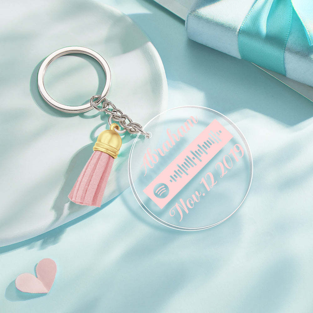 Custom Engraved Spotify Code Keychain Personalized Color Pendant Key Ring Romantic Gifts for Her - customphotokeychain