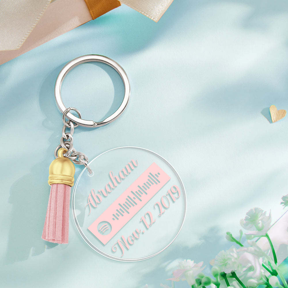 Custom Engraved Spotify Code Keychain Personalized Color Pendant Key Ring Romantic Gifts for Her - customphotokeychain