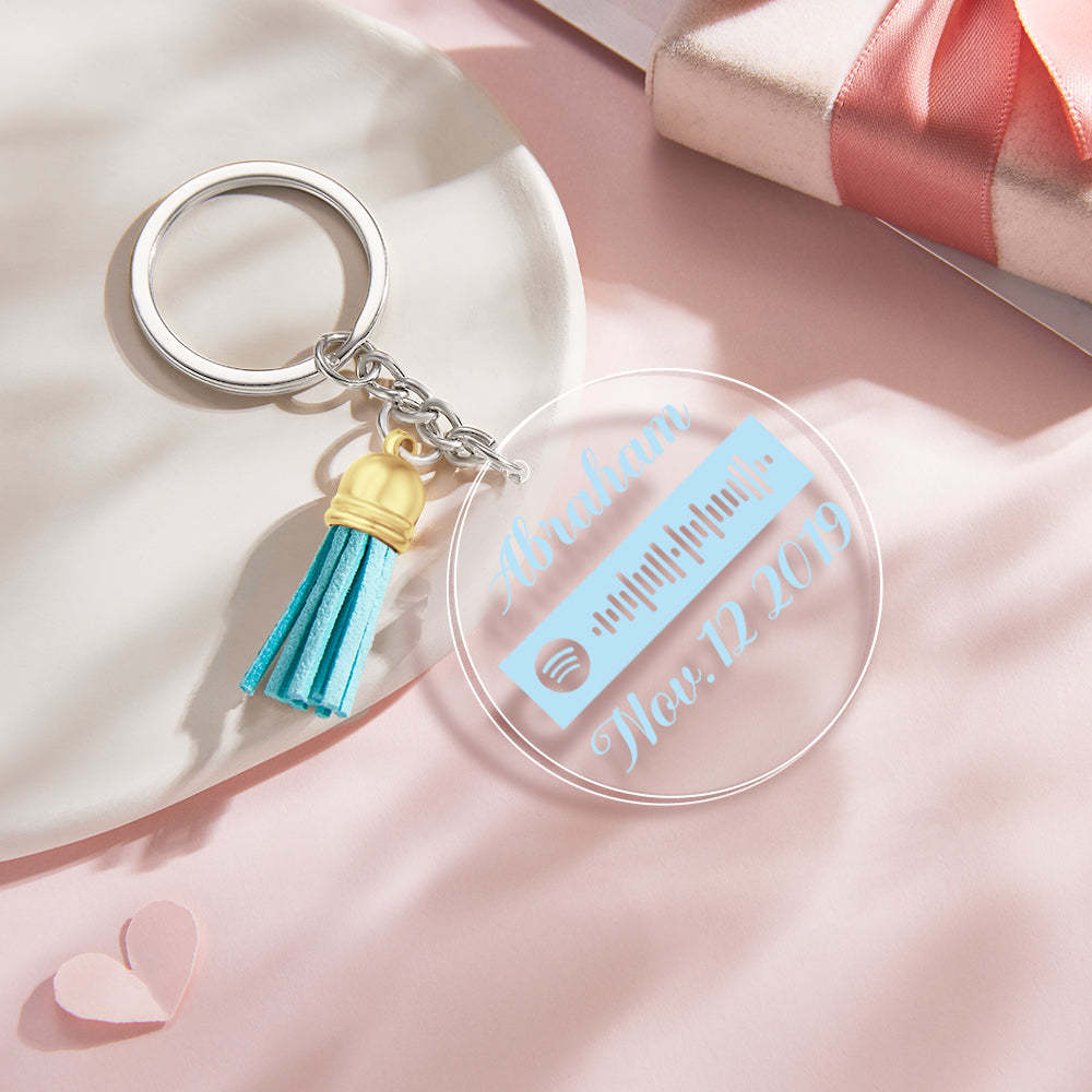 Custom Engraved Spotify Code Keychain Personalized Color Pendant Key Ring Romantic Gifts for Her - customphotokeychain