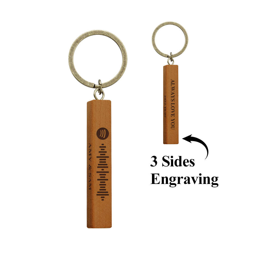 Custom Spotify Code Keychain Personalized Wooden Keychain with Your Text 3 Sides Engraving - customphotokeychain