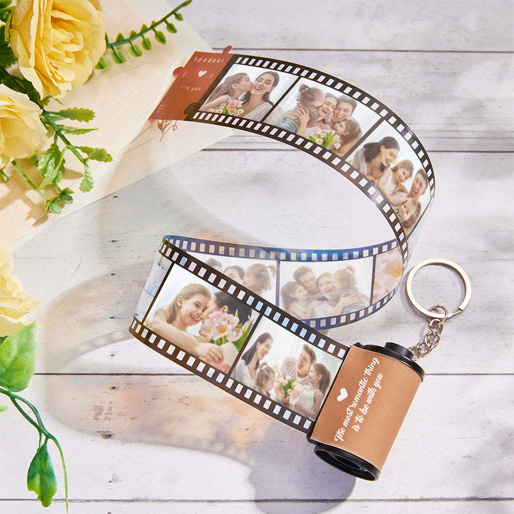 Custom Text Romantic Roll Film Keychain Red Heart Multiphoto Anniversary Gifts For Lover - customphotokeychain