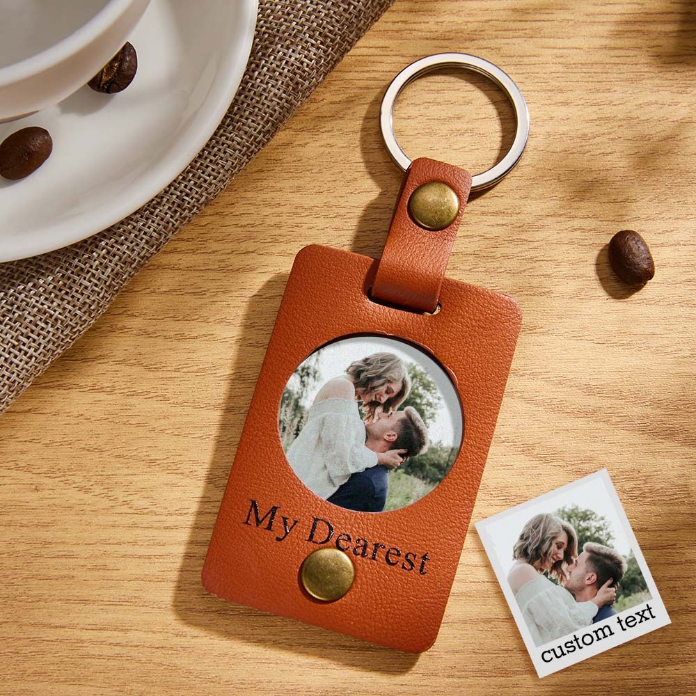 Custom Photo Engraved Keychains Simple Leather Couple Gifts - customphotokeychain