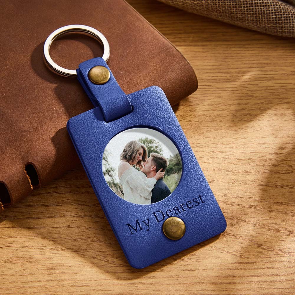 Custom Photo Engraved Keychains Simple Leather Couple Gifts - customphotokeychain