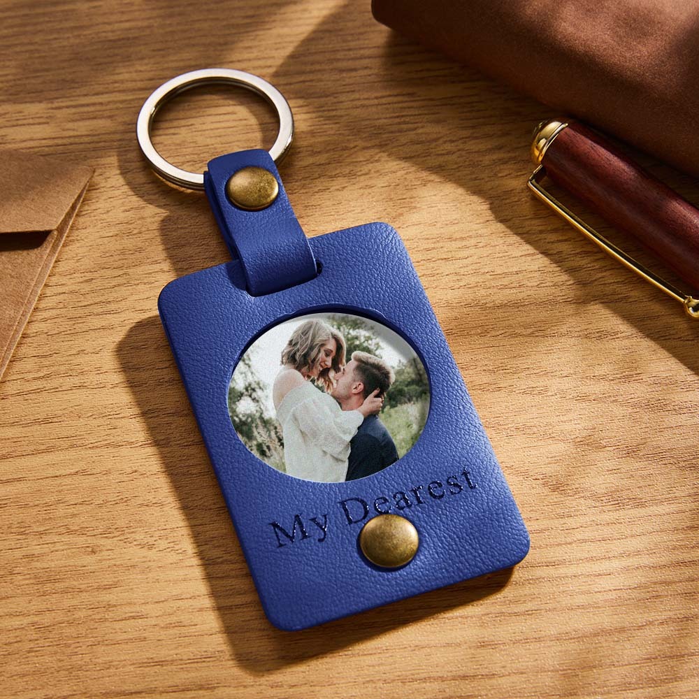 Custom Photo Engraved Keychains Simple Leather Couple Gifts - customphotokeychain