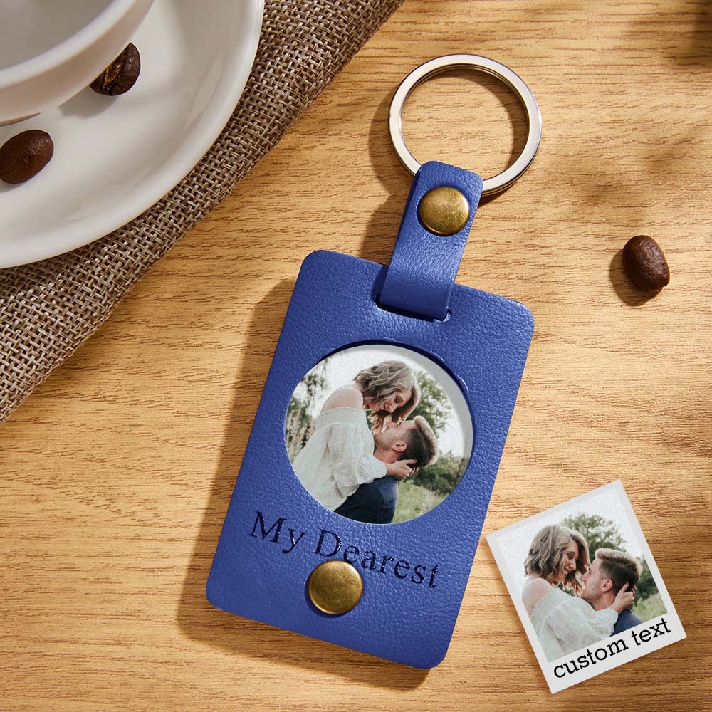 Custom Photo Engraved Keychains Simple Leather Couple Gifts - customphotokeychain