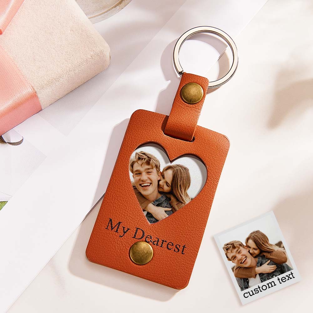 Custom Photo Engraved Keychains Heart-shaped Leather Gifts for Couple - customphotokeychain