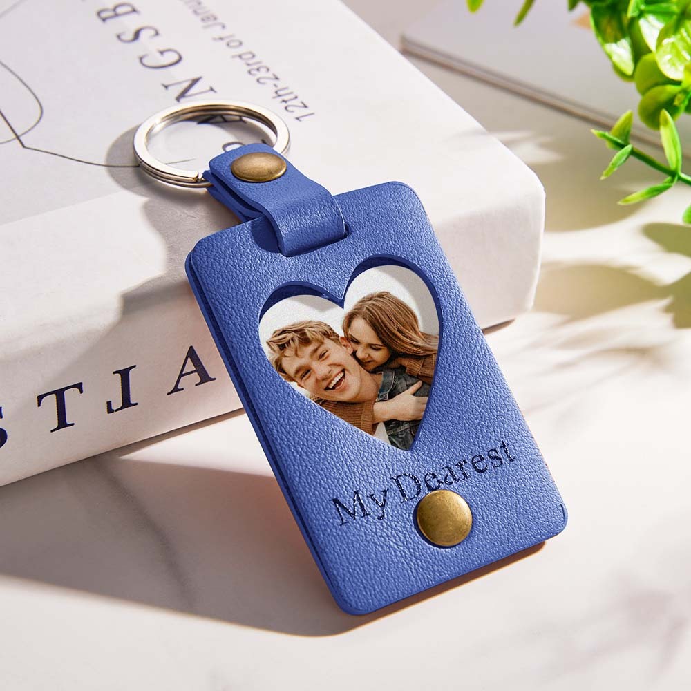 Custom Photo Engraved Keychains Heart-shaped Leather Gifts for Couple - customphotokeychain