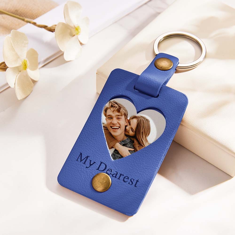 Custom Photo Engraved Keychains Heart-shaped Leather Gifts for Couple - customphotokeychain