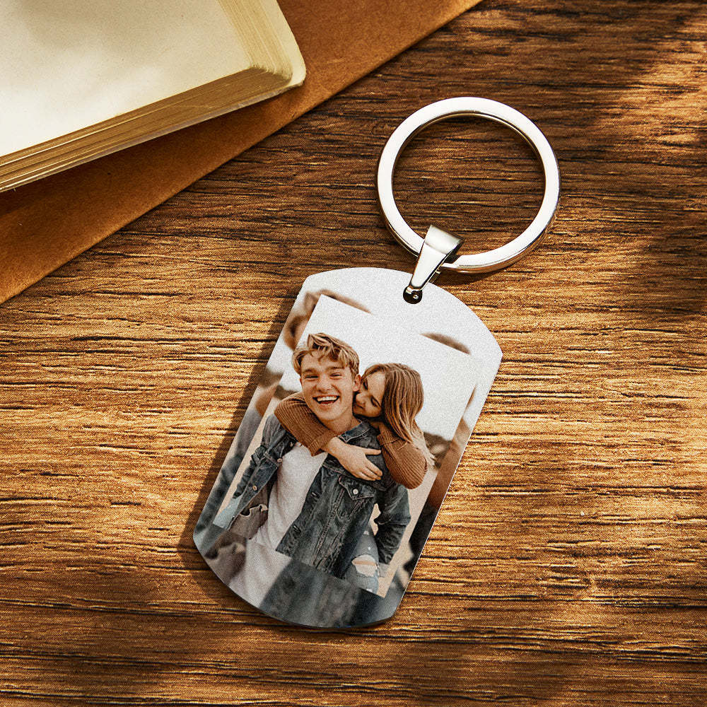 Boyfriend Keychains Gift for Boyfriend Photo Keychain Custom Keychain Anniversary Gift Metal Keychain for Him - customphotokeychain