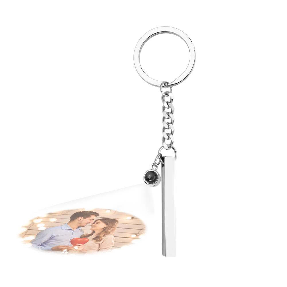 Personalized Photo Projection Keychain Engraved Vertical Cube Pendant Gifts For Him - customphotokeychain