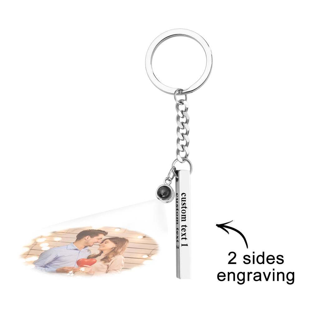Personalized Photo Projection Keychain Engraved Vertical Cube Pendant Gifts For Him - customphotokeychain