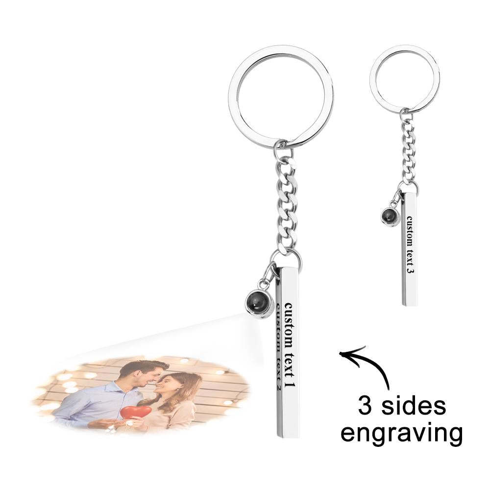 Personalized Photo Projection Keychain Engraved Vertical Cube Pendant Gifts For Him - customphotokeychain