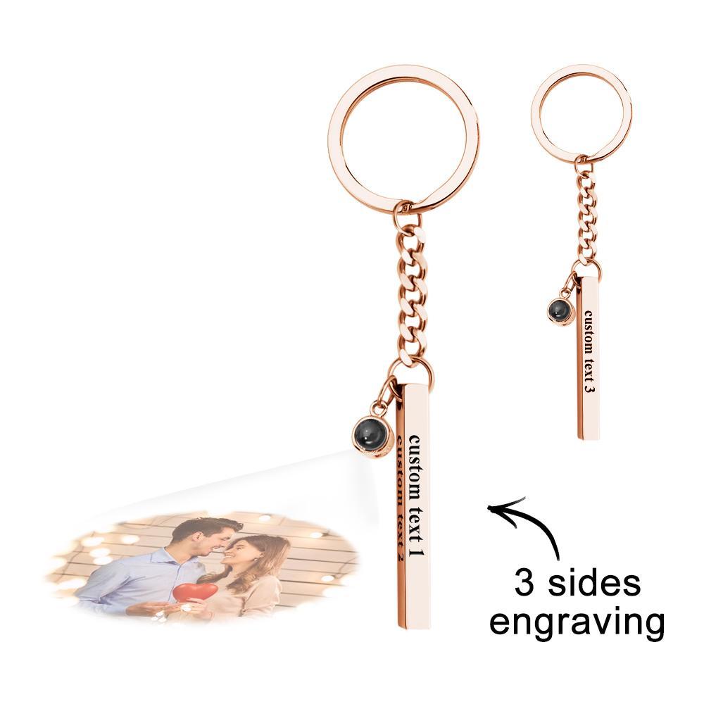 Personalized Photo Projection Keychain Engraved Vertical Cube Pendant Gifts For Him - customphotokeychain