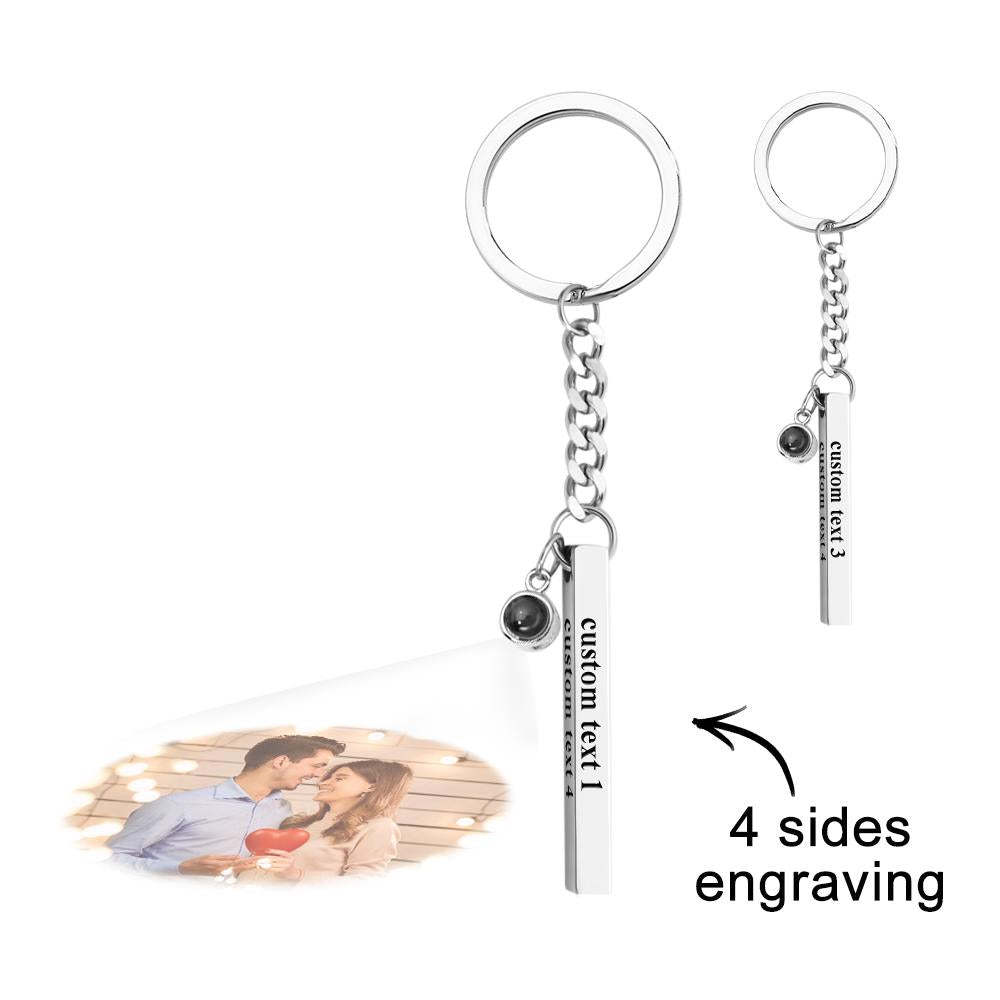 Personalized Photo Projection Keychain Engraved Vertical Cube Pendant Gifts For Him - customphotokeychain