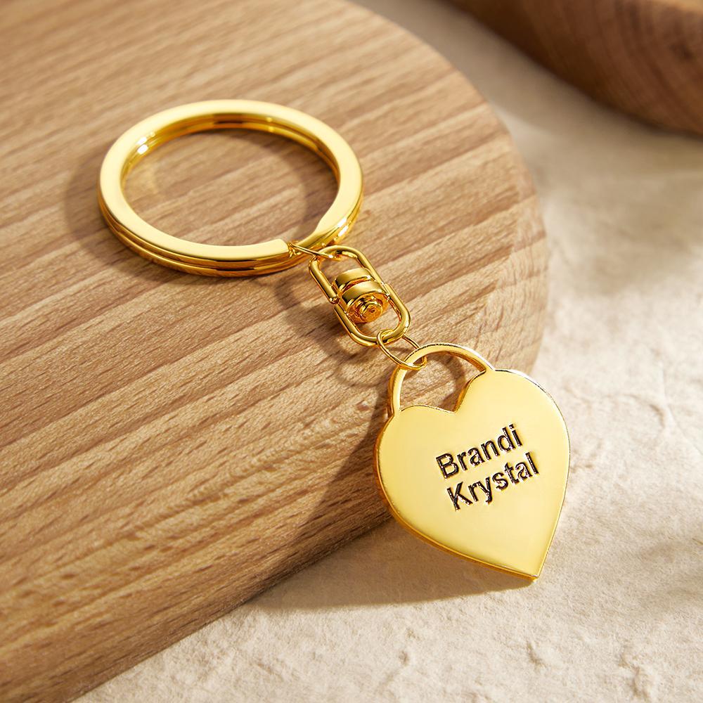 Custom Engraved Keychain Love Lock Metal Couple Gifts - customphotokeychain