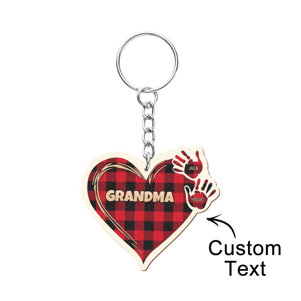 Personalized Kids Name Keychain Custom Engraved Hands Wooden Keychain - customphotokeychain