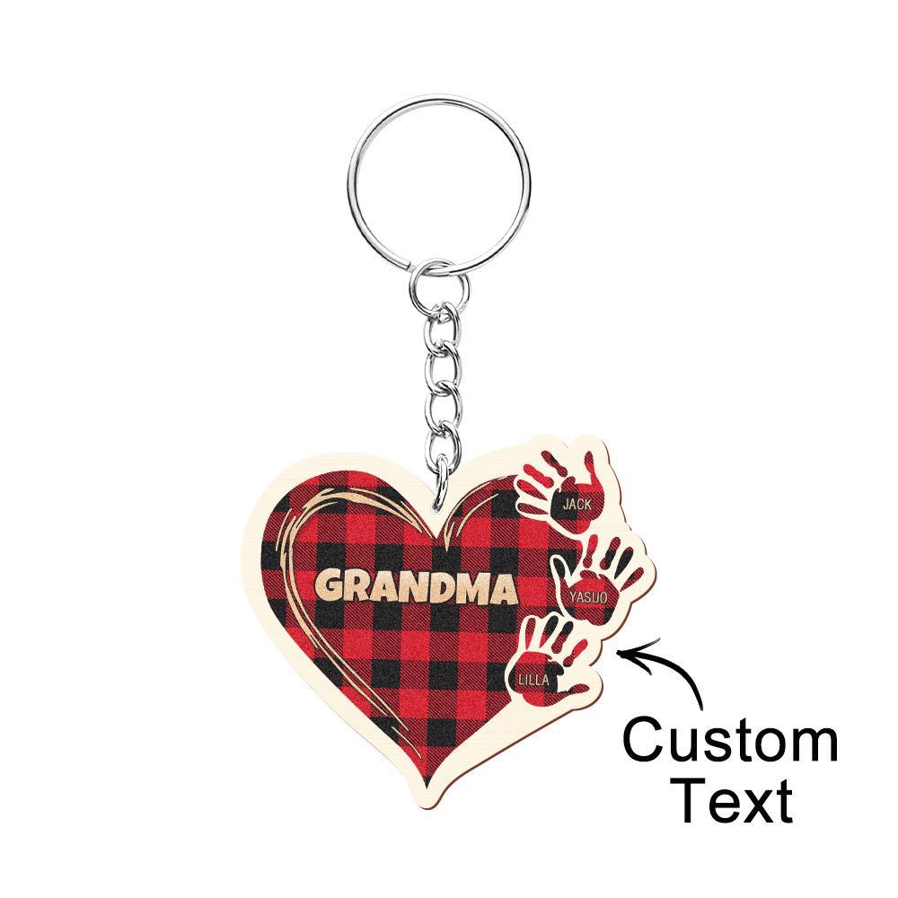 Personalized Kids Name Keychain Custom Engraved Hands Wooden Keychain - customphotokeychain