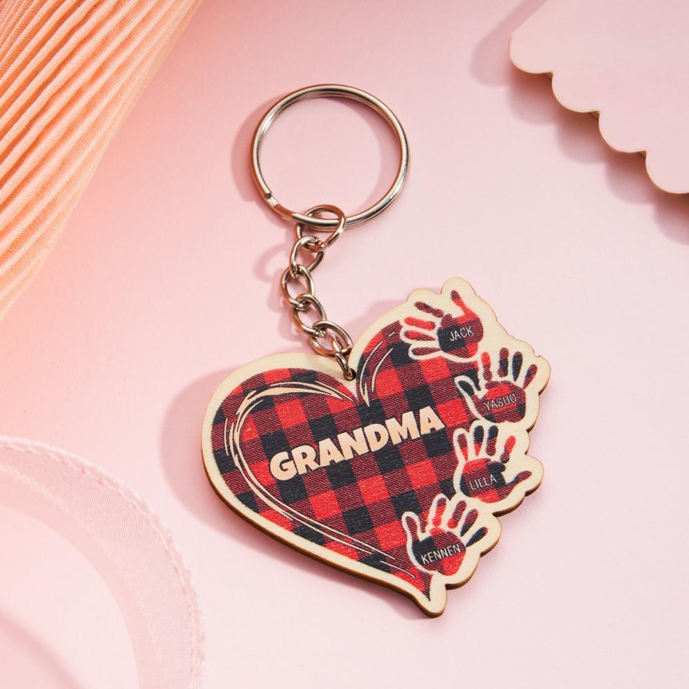 Personalized Kids Name Keychain Custom Engraved Hands Wooden Keychain - customphotokeychain