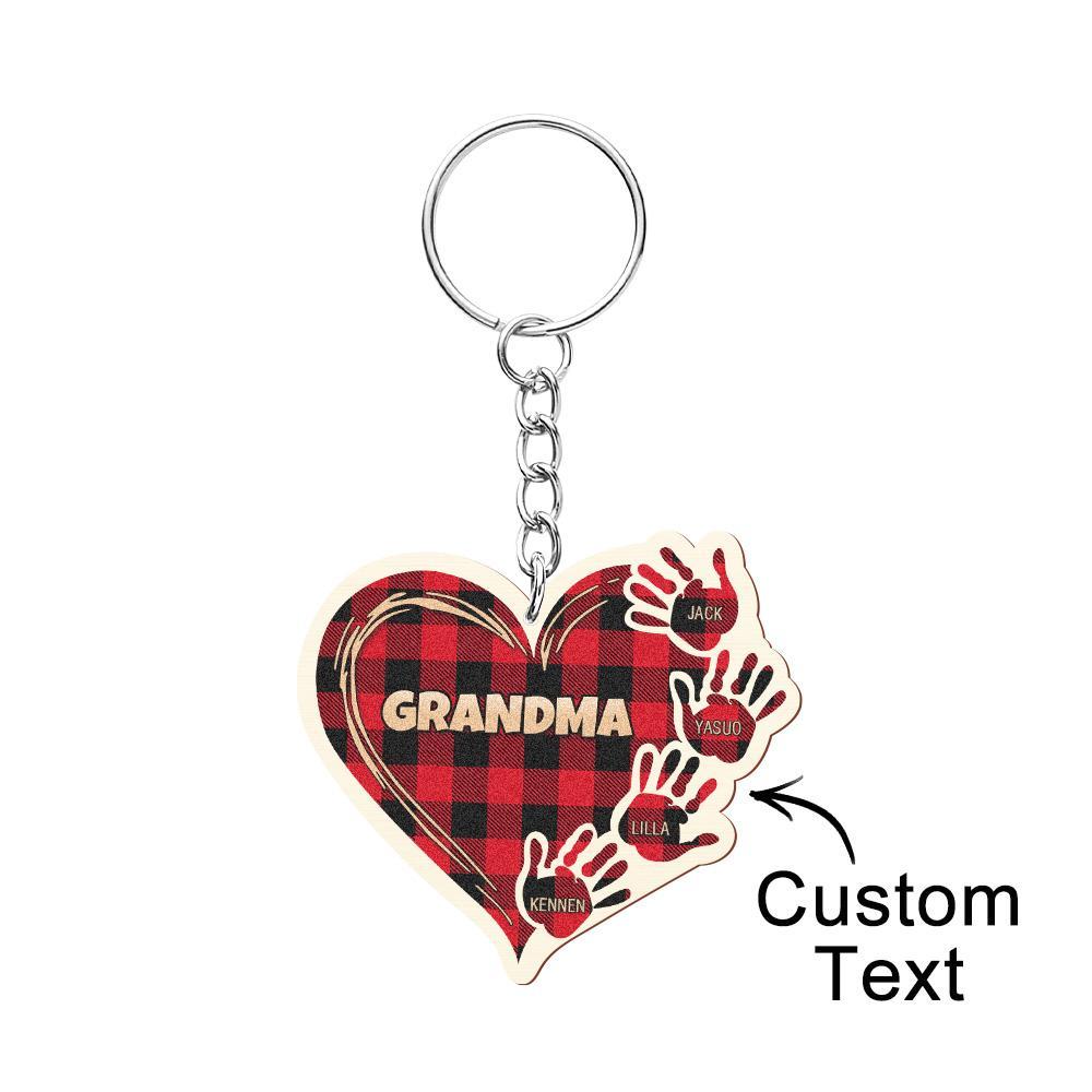 Personalized Kids Name Keychain Custom Engraved Hands Wooden Keychain - customphotokeychain