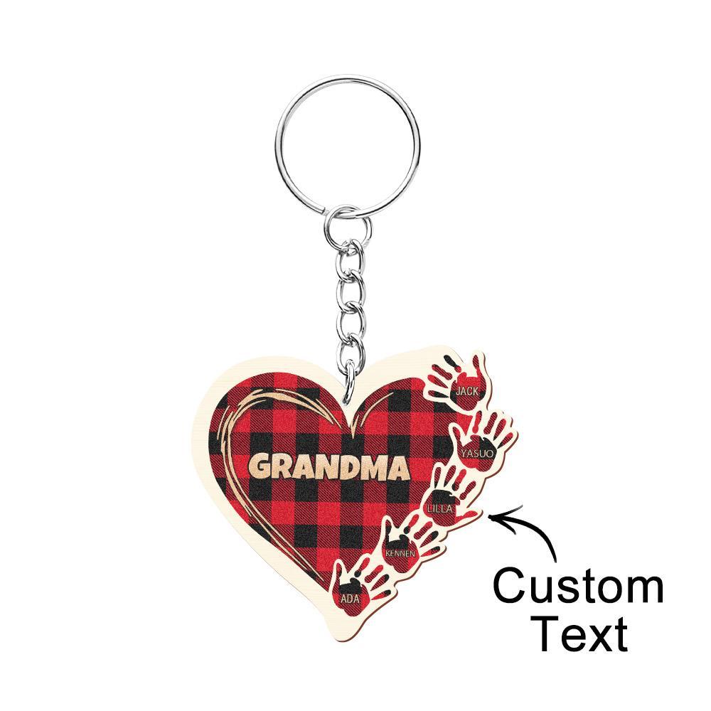 Personalized Kids Name Keychain Custom Engraved Hands Wooden Keychain - customphotokeychain