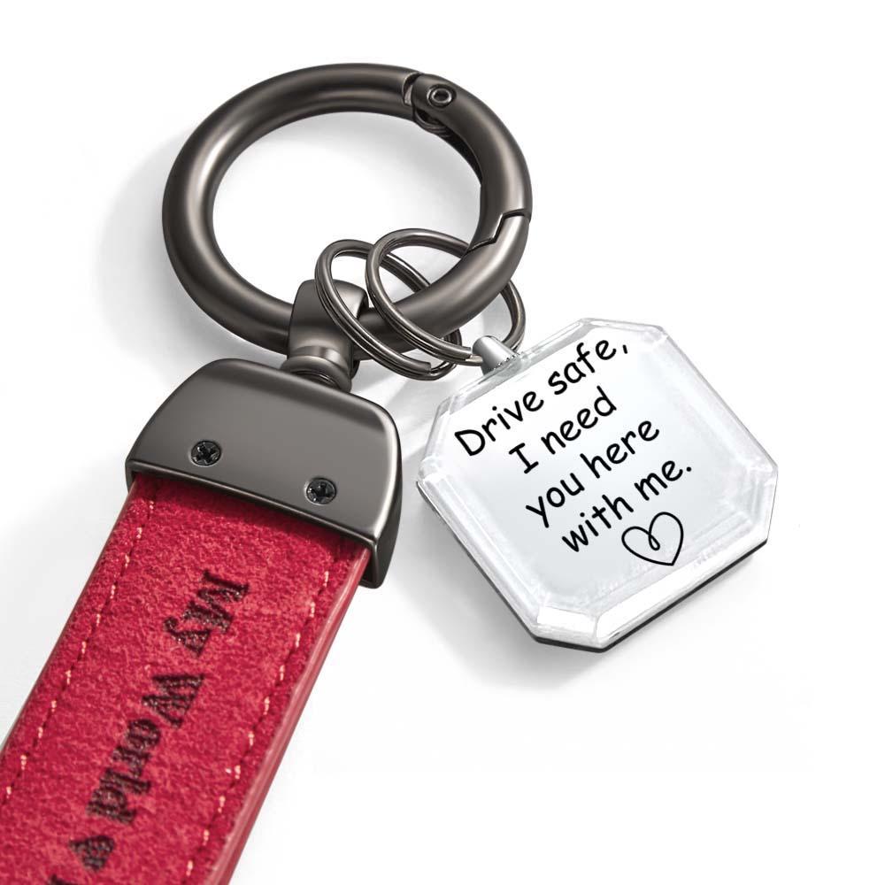 Drive Safe My Love Personalized Laser Engraved Leather Crystal Photo KeyChain - customphotokeychain