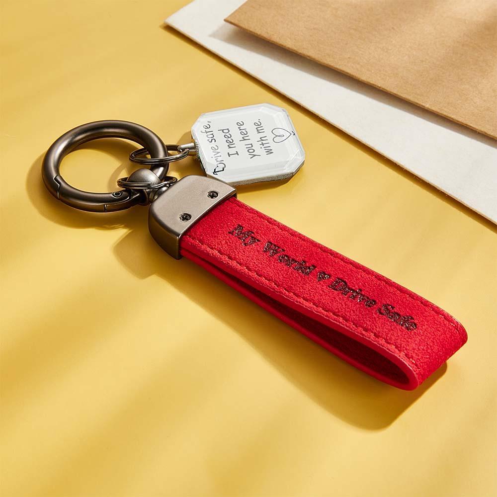 Drive Safe My Love Personalized Laser Engraved Leather Crystal Photo KeyChain - customphotokeychain