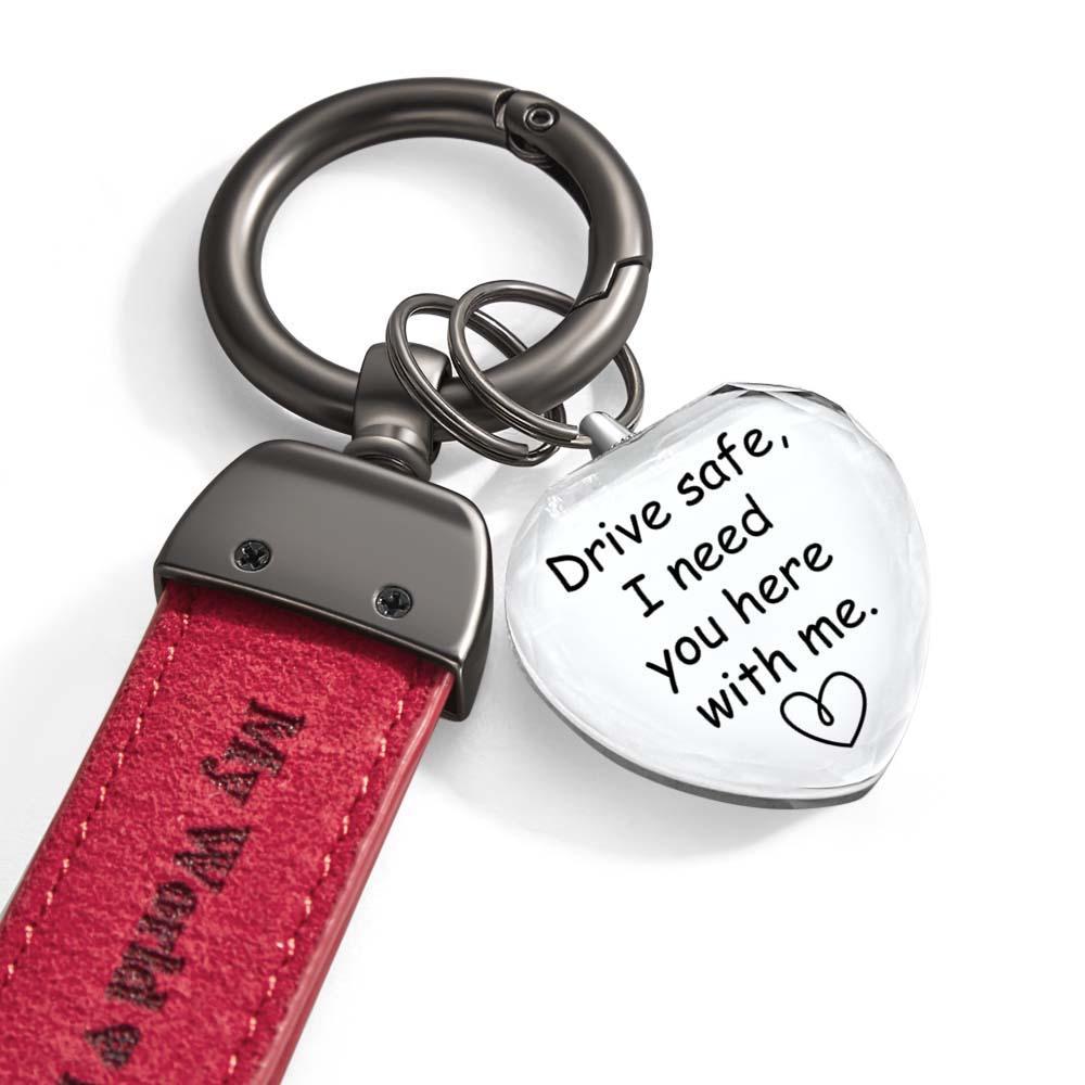 Drive Safe My Love Personalized Laser Engraved Leather Crystal Photo KeyChain - customphotokeychain