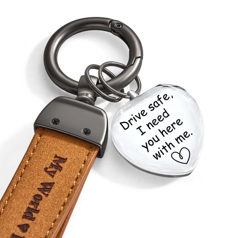 Drive Safe My Love Personalized Laser Engraved Leather Crystal Photo KeyChain - customphotokeychain