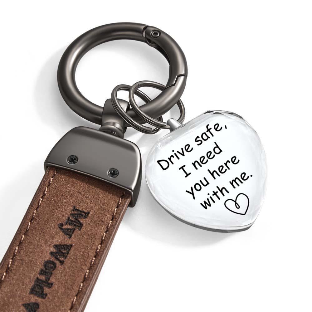 Drive Safe My Love Personalized Laser Engraved Leather Crystal Photo KeyChain - customphotokeychain