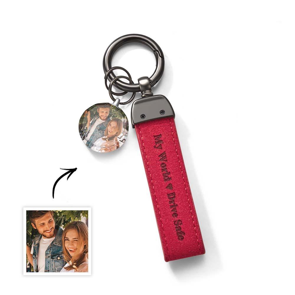 Drive Safe My Love Personalized Laser Engraved Leather Crystal Photo KeyChain - customphotokeychain