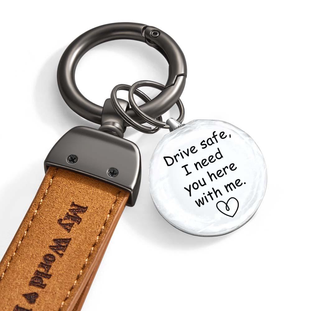 Drive Safe My Love Personalized Laser Engraved Leather Crystal Photo KeyChain - customphotokeychain