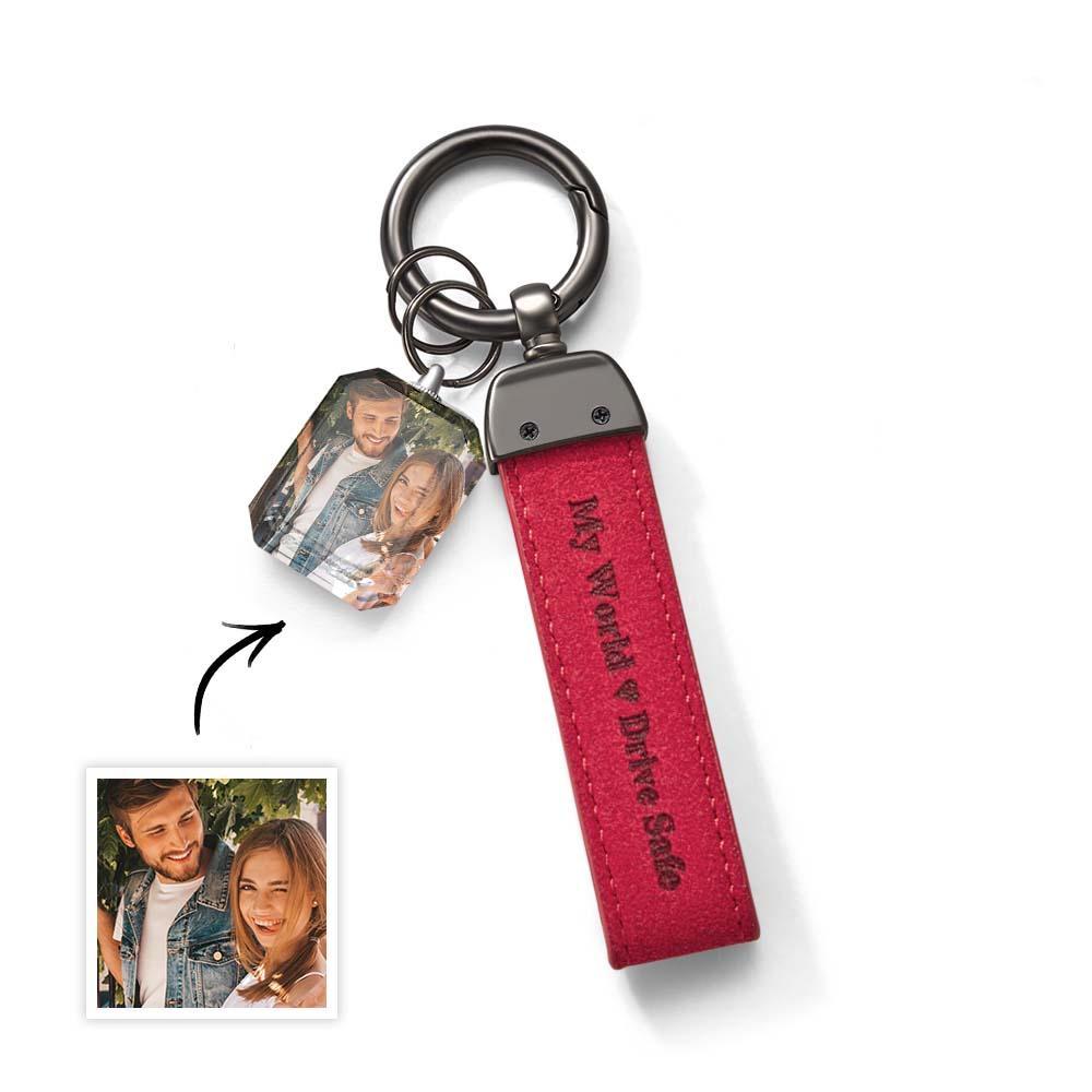 Drive Safe My Love Personalized Laser Engraved Leather Crystal Photo KeyChain - customphotokeychain