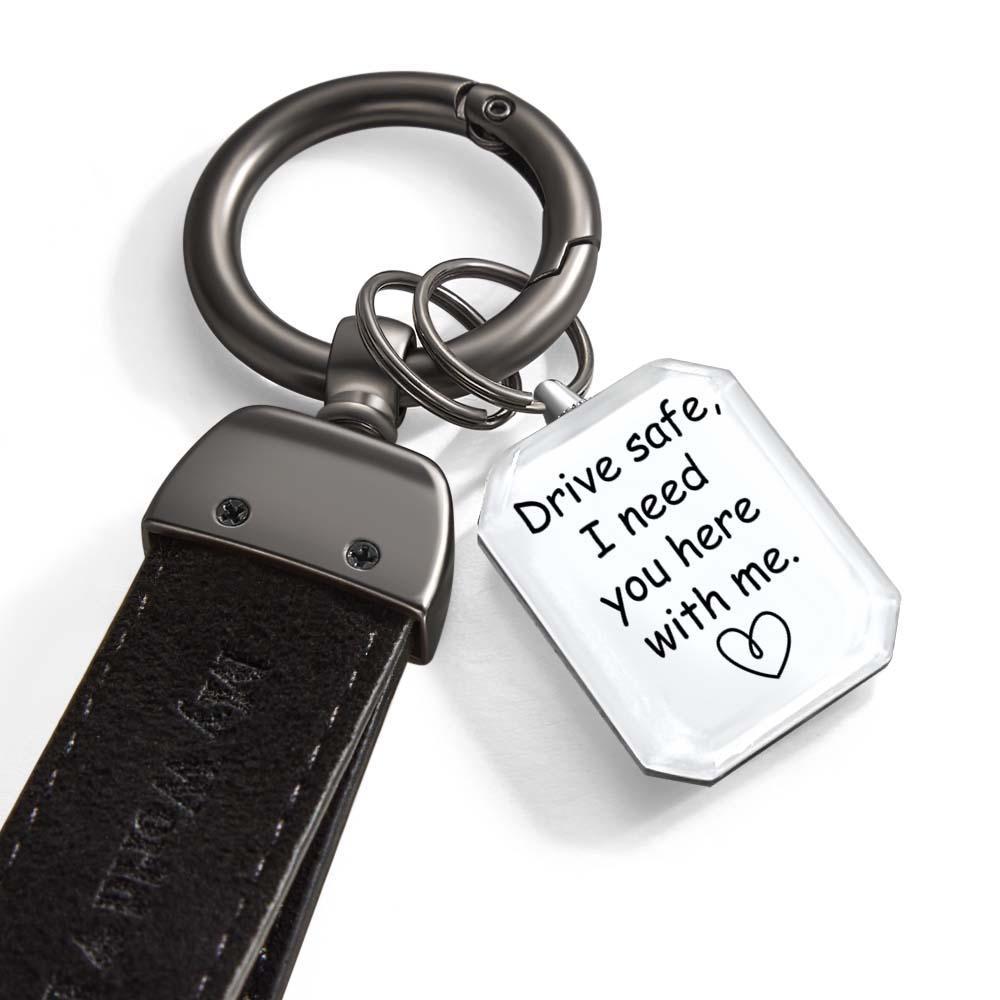 Drive Safe My Love Personalized Laser Engraved Leather Crystal Photo KeyChain - customphotokeychain