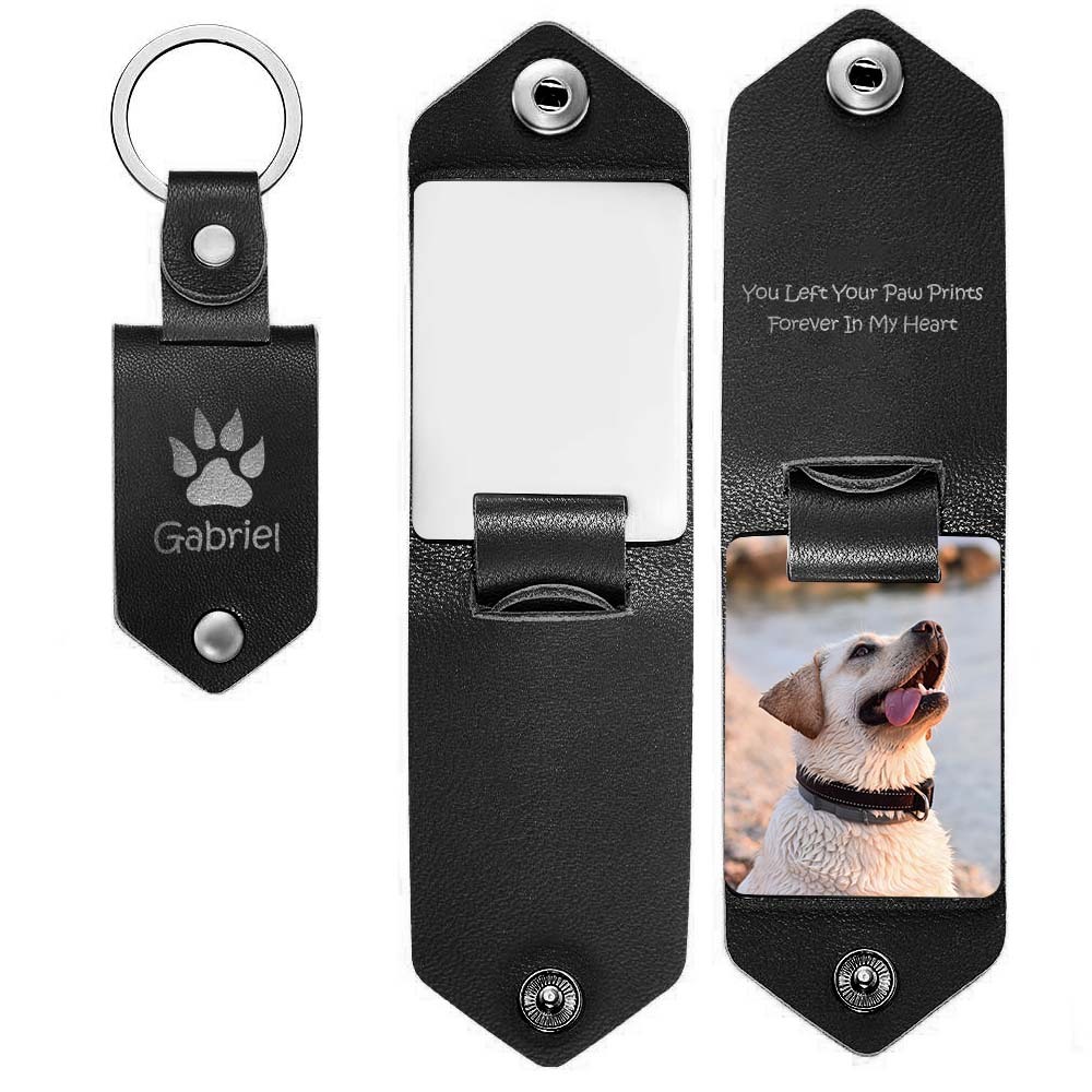 Custom Leather Keychain Photo Text Keychain Anniversary Gift For Boyfriend Pet Lover Keychain - customphotokeychain