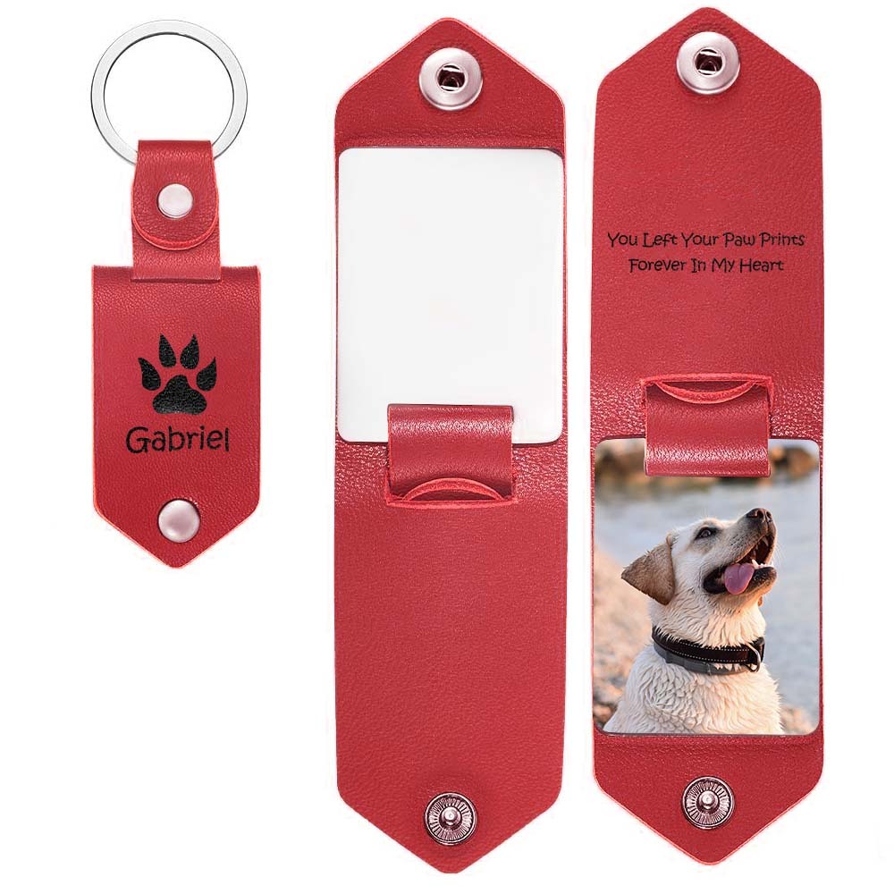 Custom Leather Keychain Photo Text Keychain Anniversary Gift For Boyfriend Pet Lover Keychain - customphotokeychain