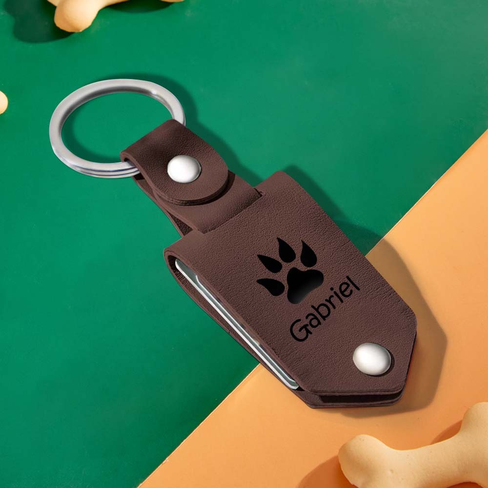 Custom Leather Keychain Photo Text Keychain Anniversary Gift For Boyfriend Pet Lover Keychain - customphotokeychain
