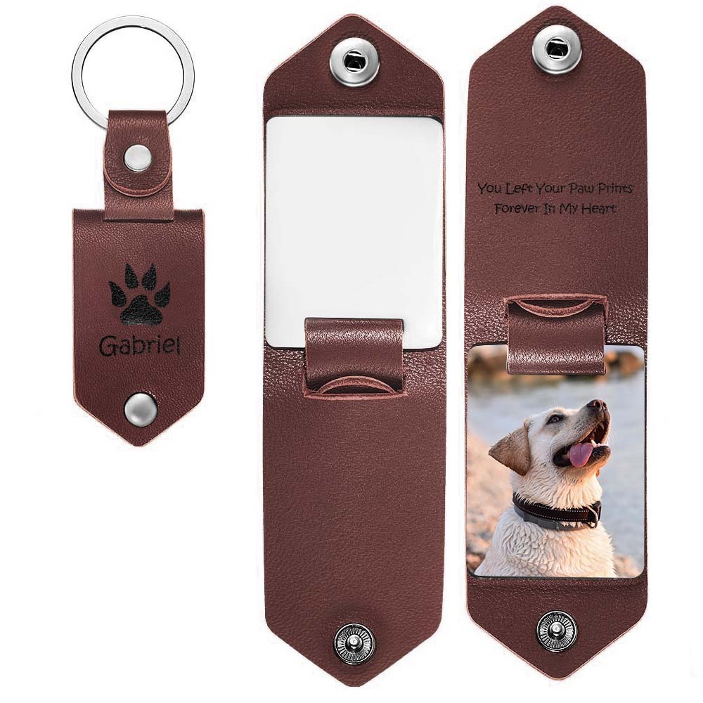 Custom Leather Keychain Photo Text Keychain Anniversary Gift For Boyfriend Pet Lover Keychain - customphotokeychain
