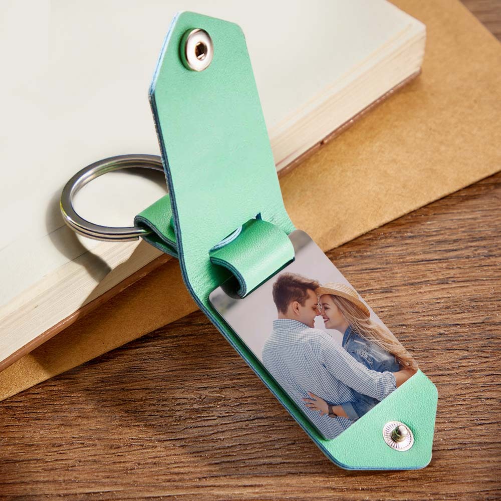 Custom Leather Keychain Photo Text Keychain Anniversary Gift For Boyfriend Pet Lover Keychain - customphotokeychain