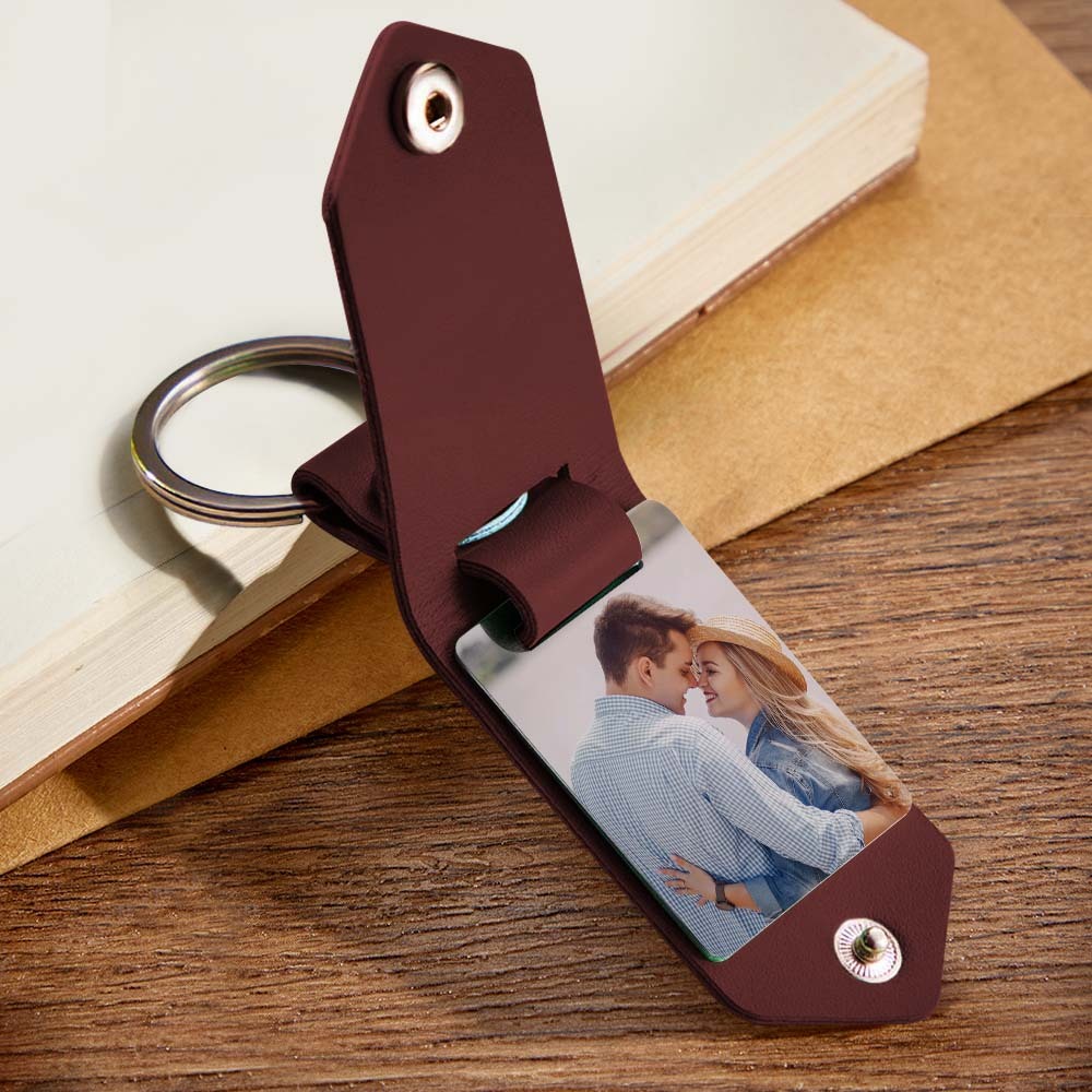 Custom Leather Keychain Photo Text Keychain Anniversary Gift For Boyfriend Pet Lover Keychain - customphotokeychain