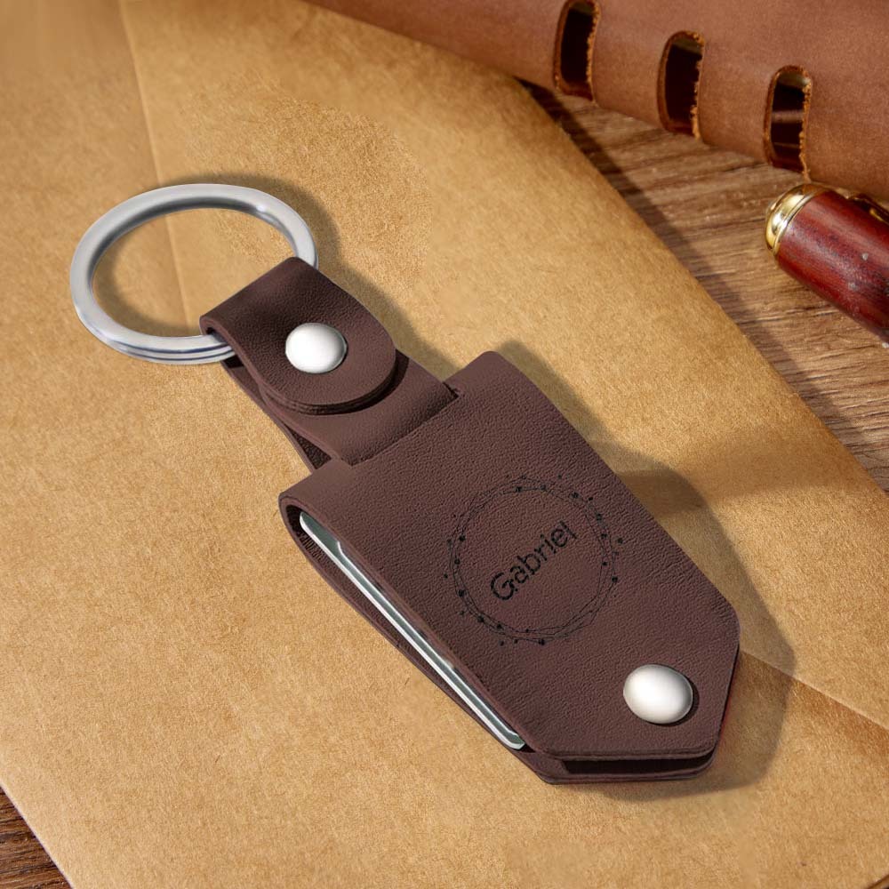 Custom Leather Keychain Photo Text Keychain Anniversary Gift For Boyfriend Pet Lover Keychain - customphotokeychain