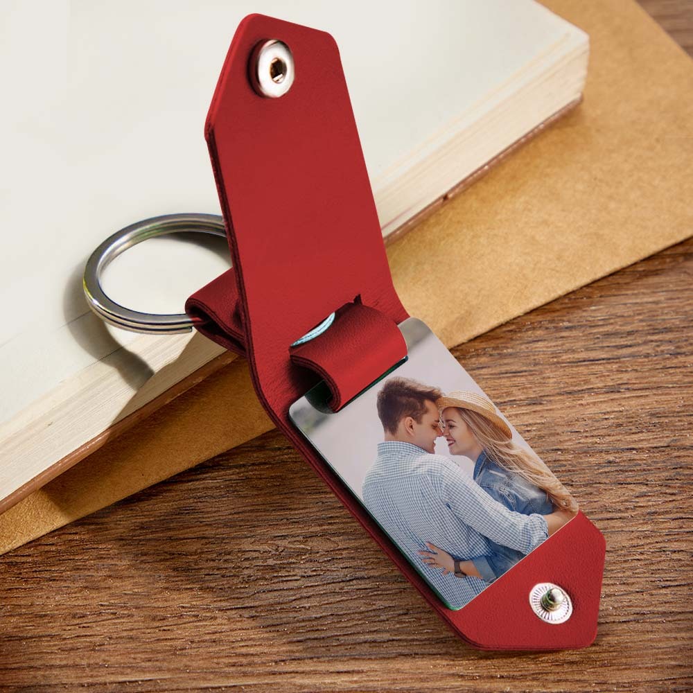 Custom Leather Keychain Photo Text Keychain Anniversary Gift For Boyfriend Pet Lover Keychain - customphotokeychain
