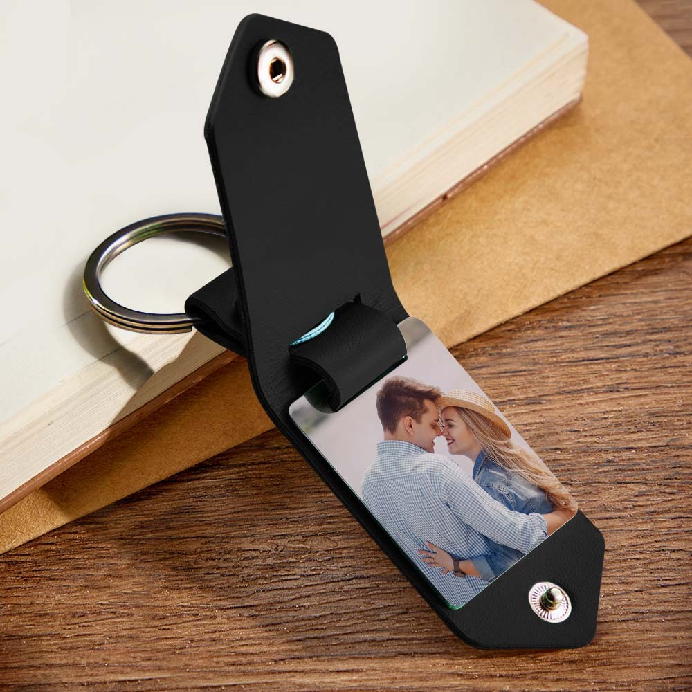 Custom Leather Keychain Photo Text Keychain Anniversary Gift For Boyfriend Pet Lover Keychain - customphotokeychain