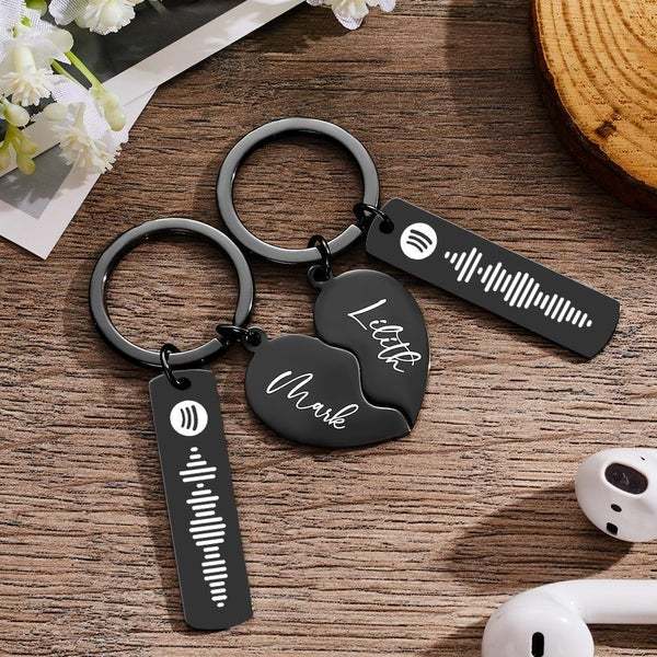 Personalized Spotify Code Keychain Custom Name in Heart Shape Keychain for Her - customphotokeychain