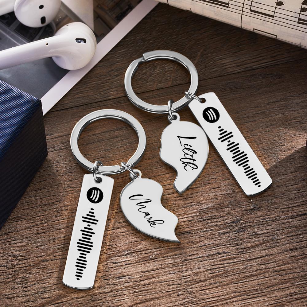 Personalized Spotify Code Keychain Custom Name in Heart Shape Keychain for Her - customphotokeychain
