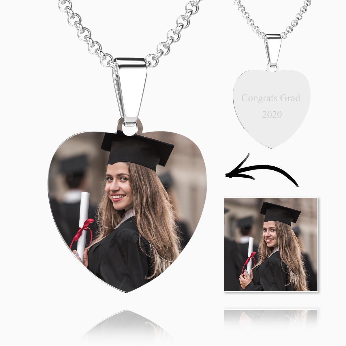 Custom Engraved Pendant Stainless Steel Photo Heart Tag Necklace 2020 Graduation Gifts - myphotokeyringau