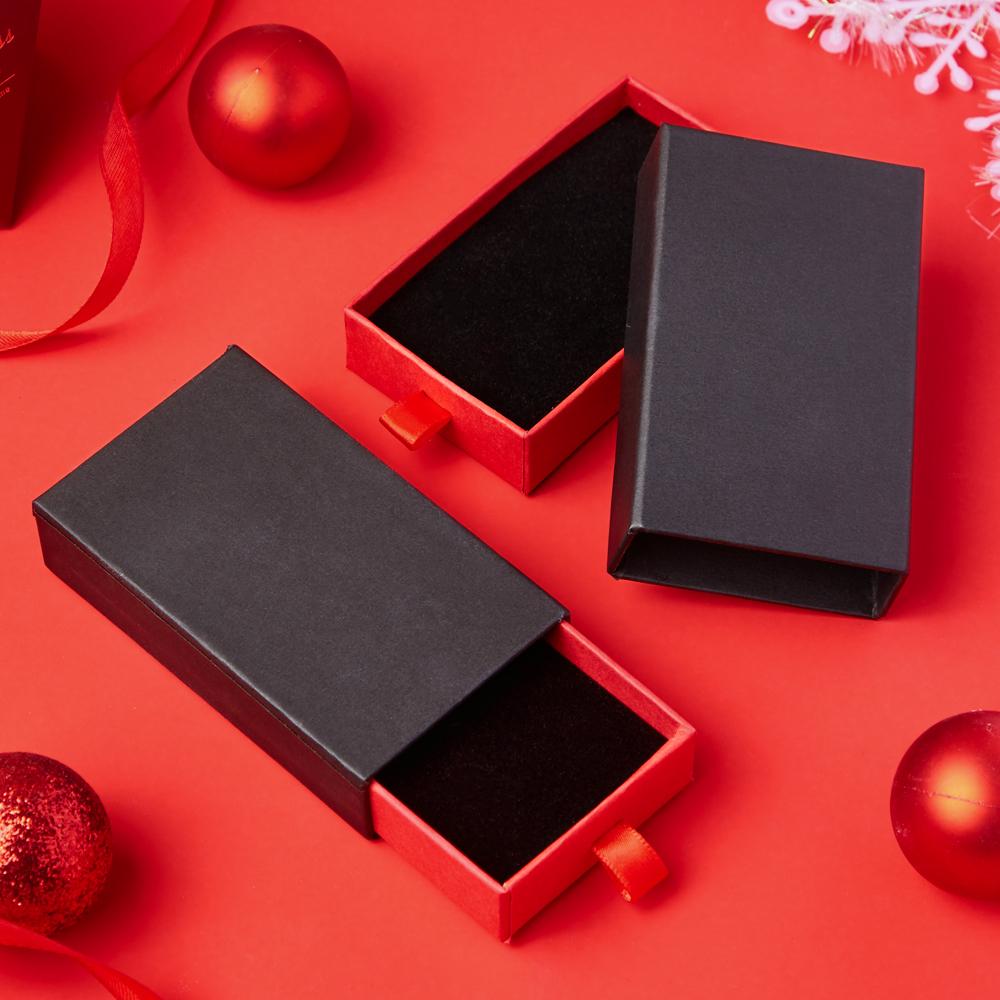 Keychain Box-Kraft Paper Drawer Box Black Cardboard Gift Box with Sponge for Jewelry Bracelet Ring Gift Packaging