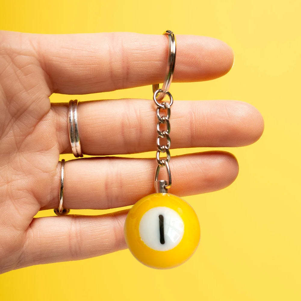 Pool Ball 8 Keychain, Miniature Real Billards Ball Keyring, Cute Fun Vintage Gifts for Him Her - customphotokeychain